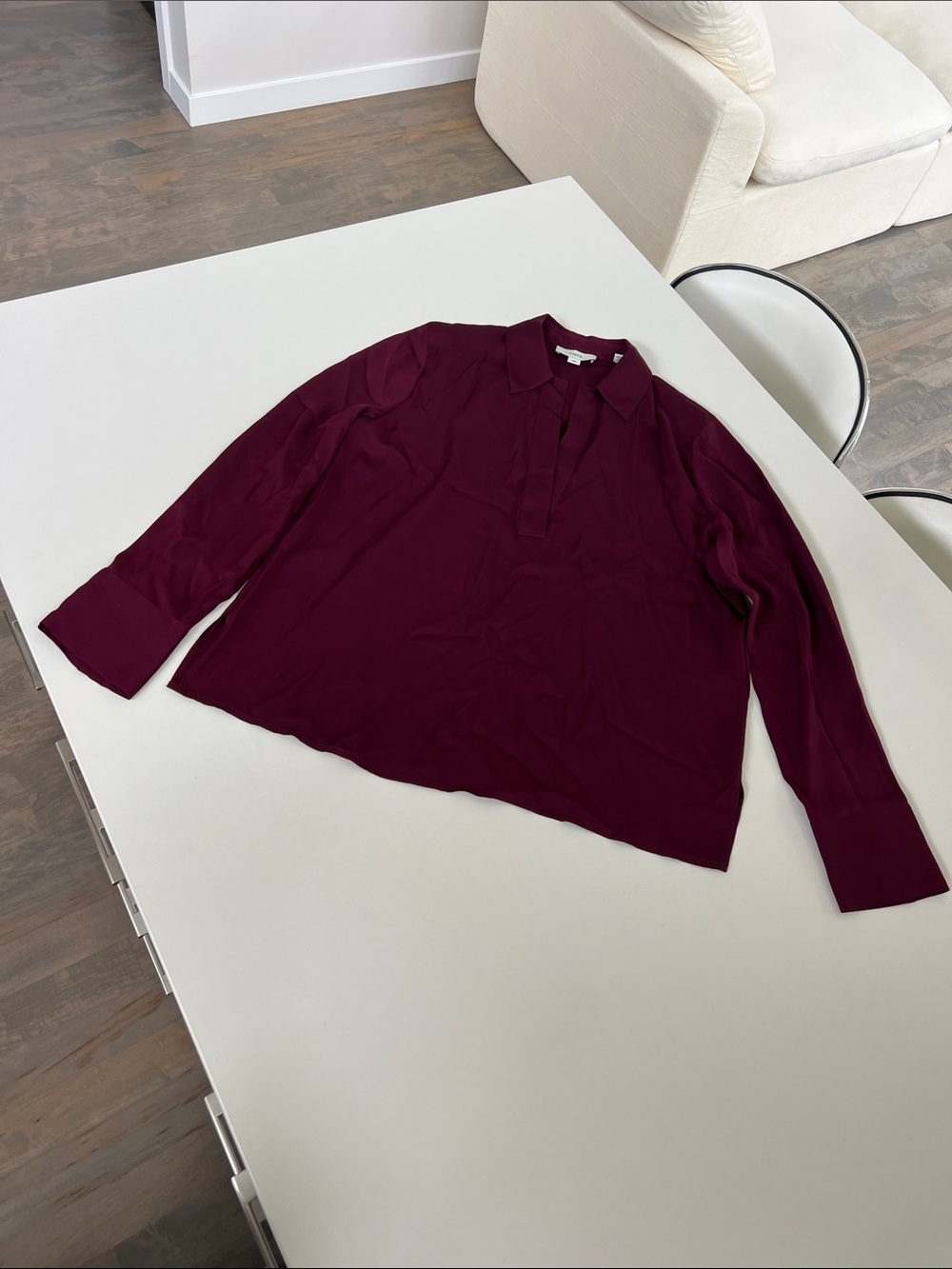 Vince silk blend long sleeve collared blouse top shirt v neck medium